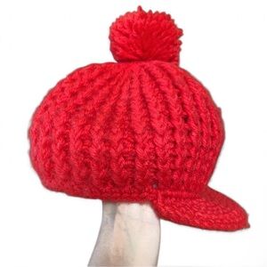 Betmar Vibrant Red Knit Hat with Pom-Pom